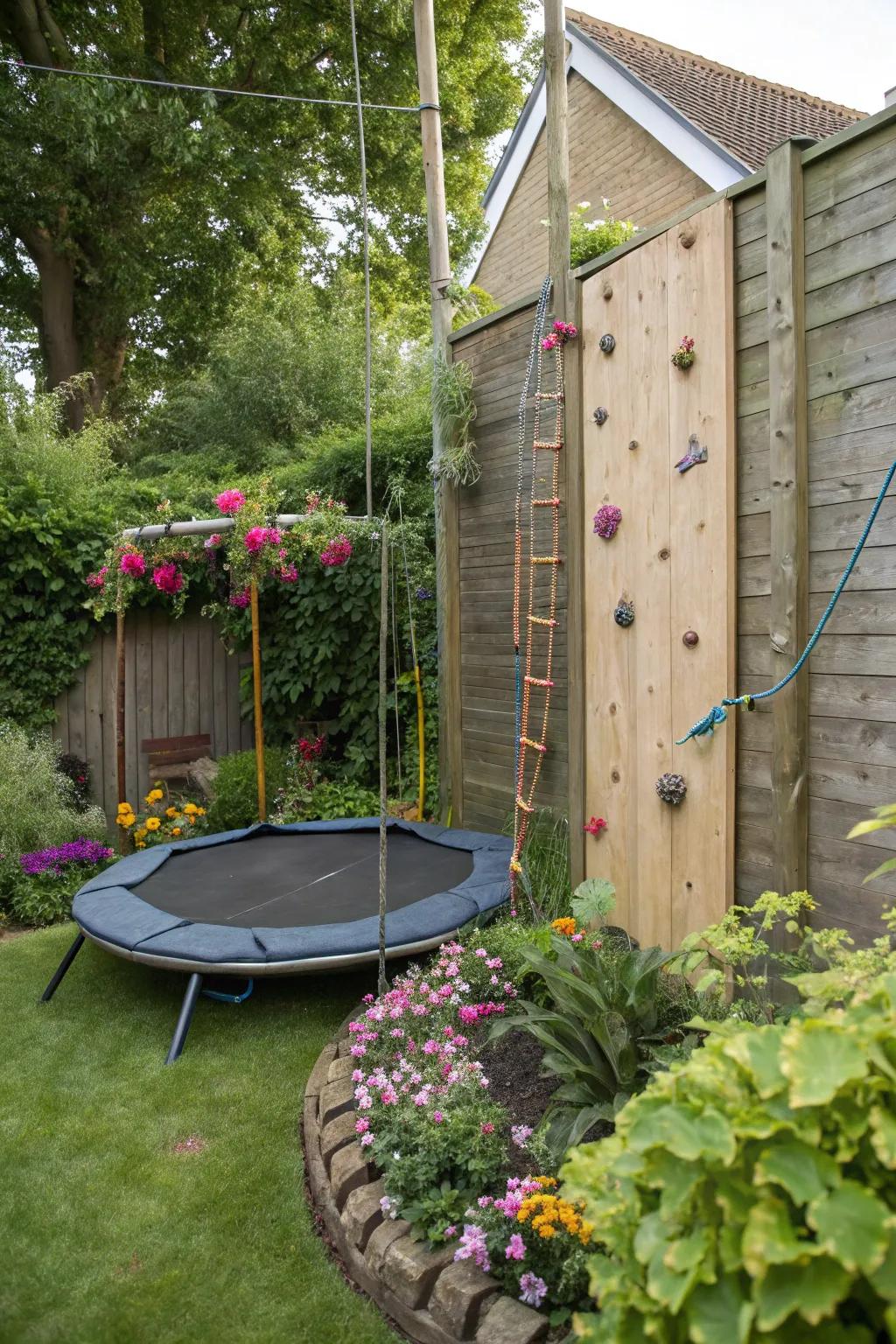 Challenge your skills with a trampoline climbing zone.