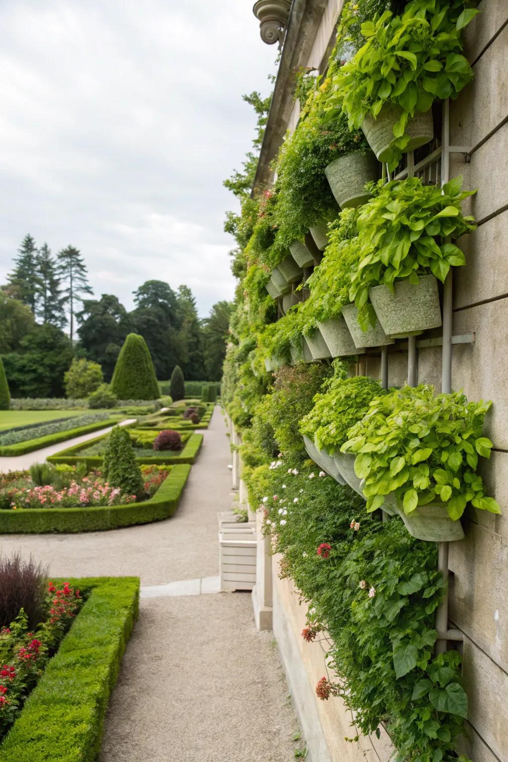 A striking vertical garden adding depth and greenery.