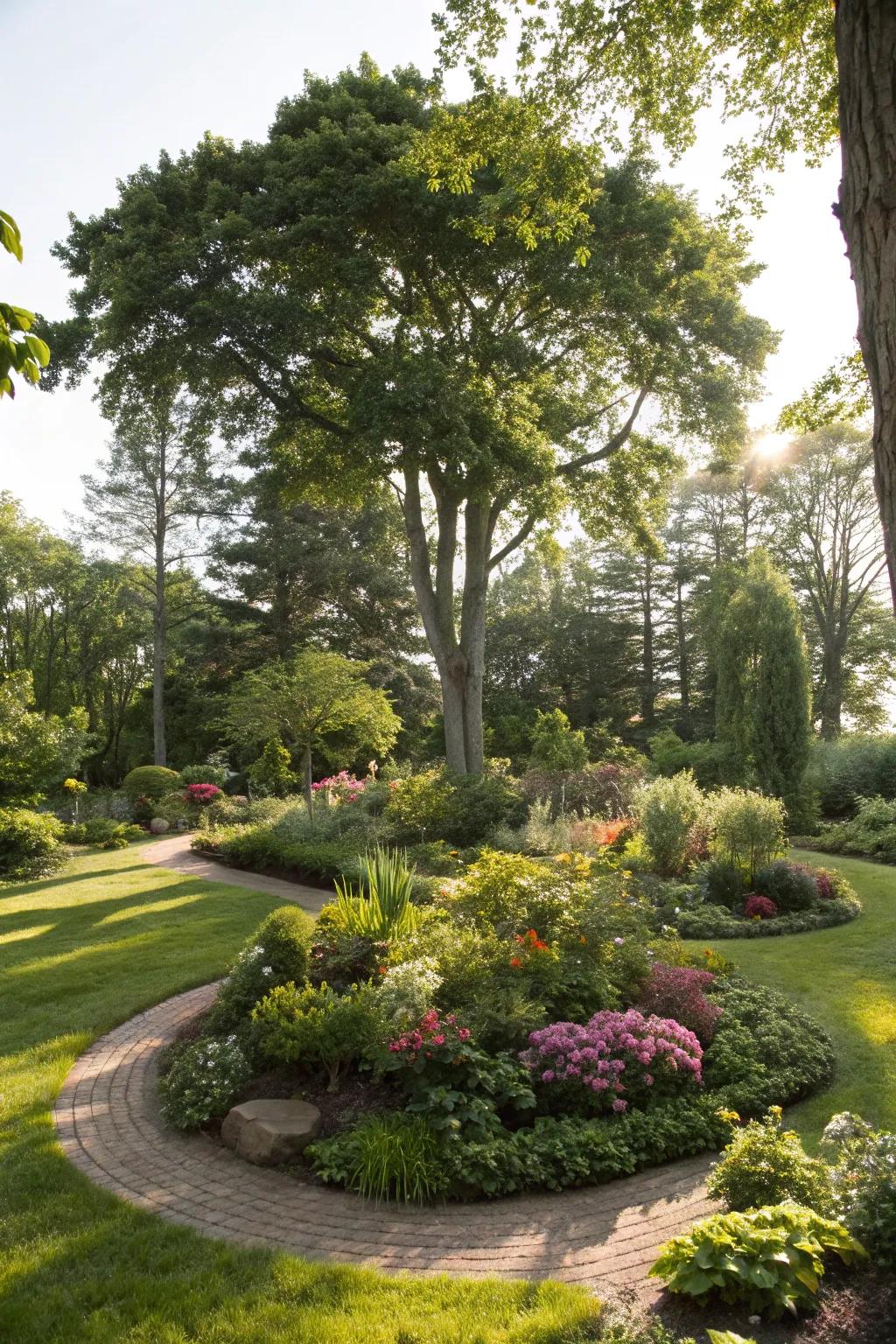 A sun and shade balance offers plant diversity in your tree island.