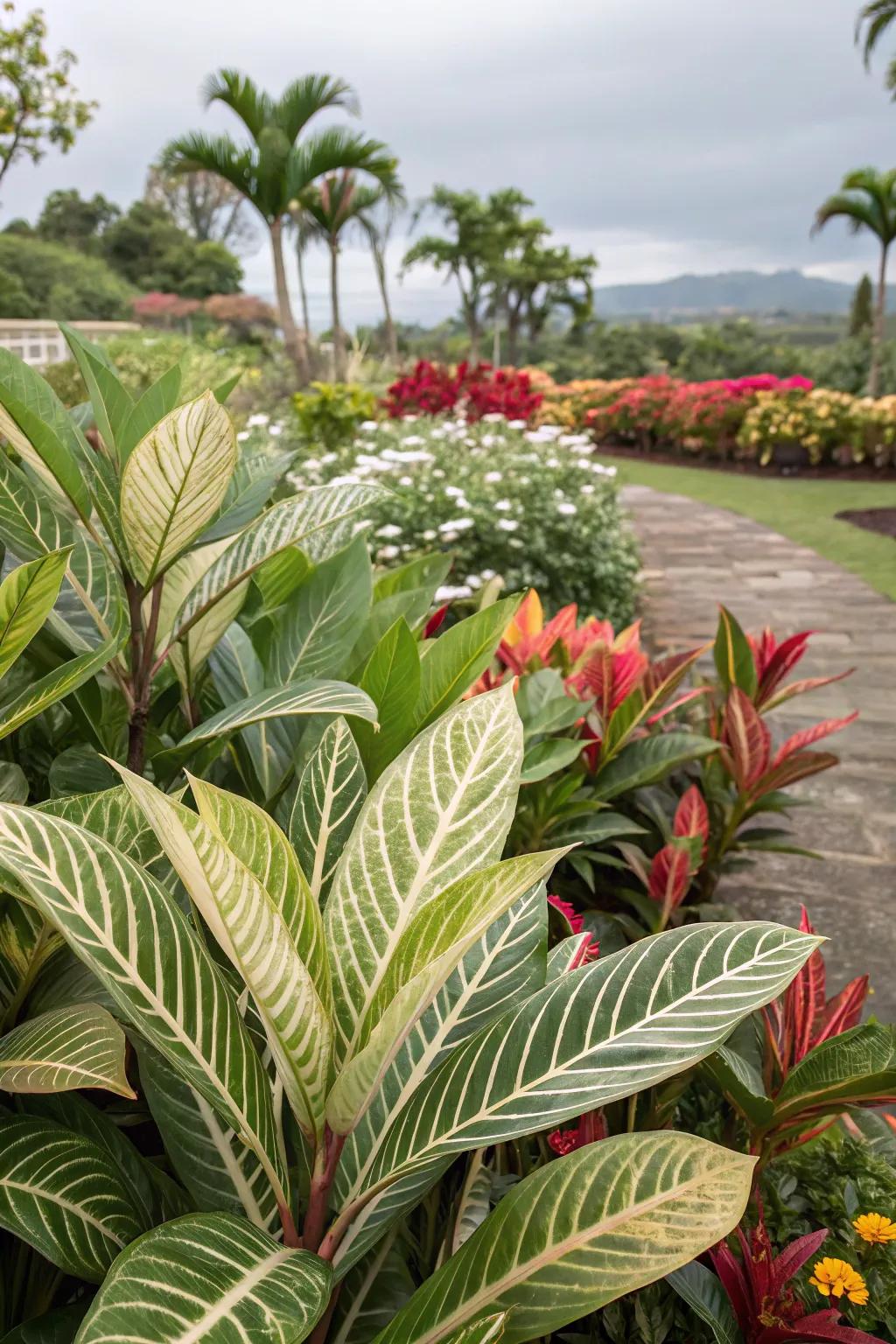 Variegated leaves offer a splash of color.