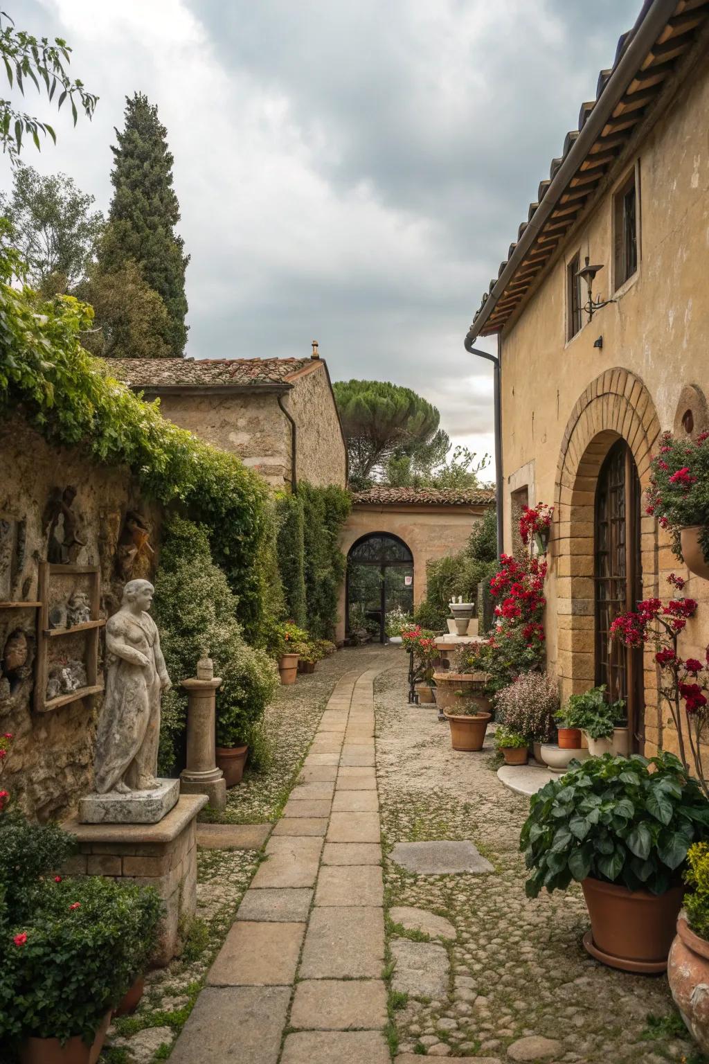 Personal art adds character and individuality to this courtyard.