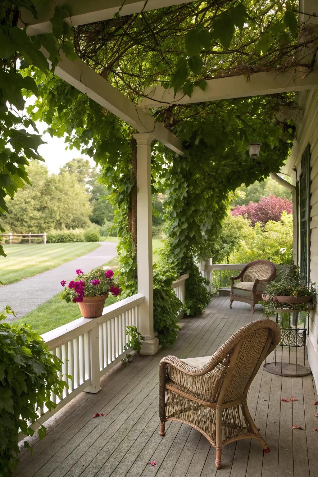A pergola provides shade and a lovely framework for greenery.