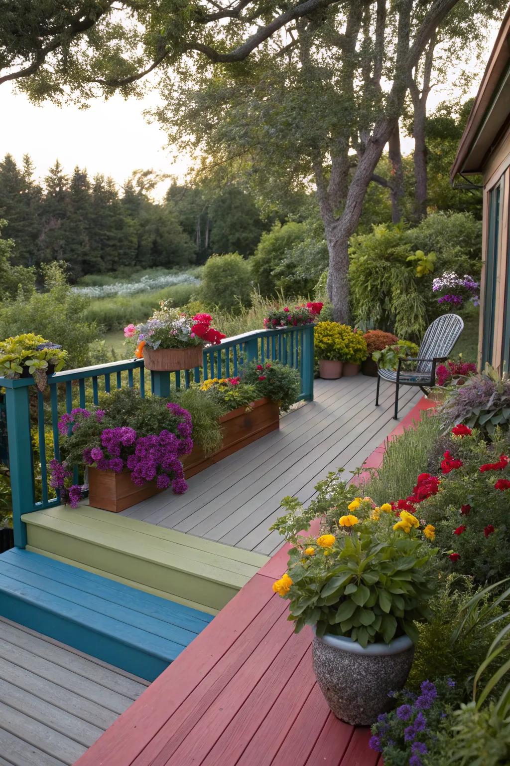 Deck colors that seamlessly flow into the garden surroundings.