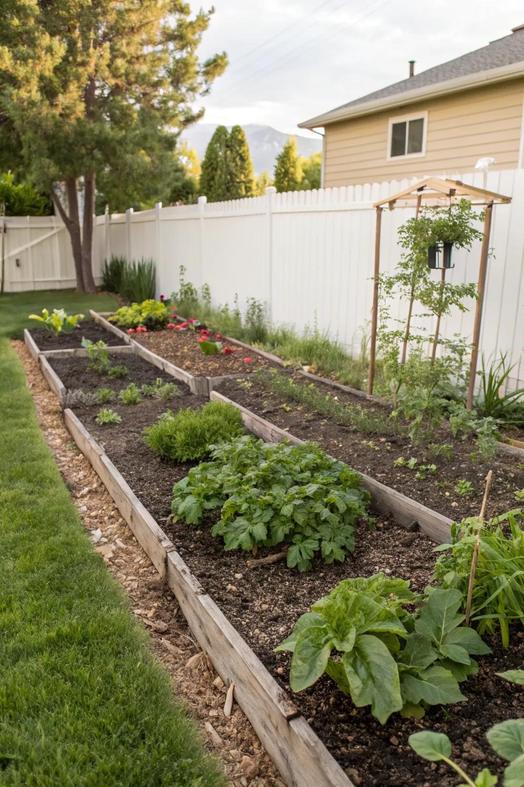Mulch helping to maintain moisture and reduce weeds in a Utah backyard.