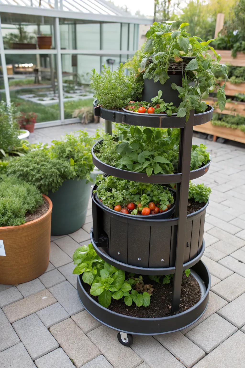 A rotating planter maximizes sun exposure and accessibility.