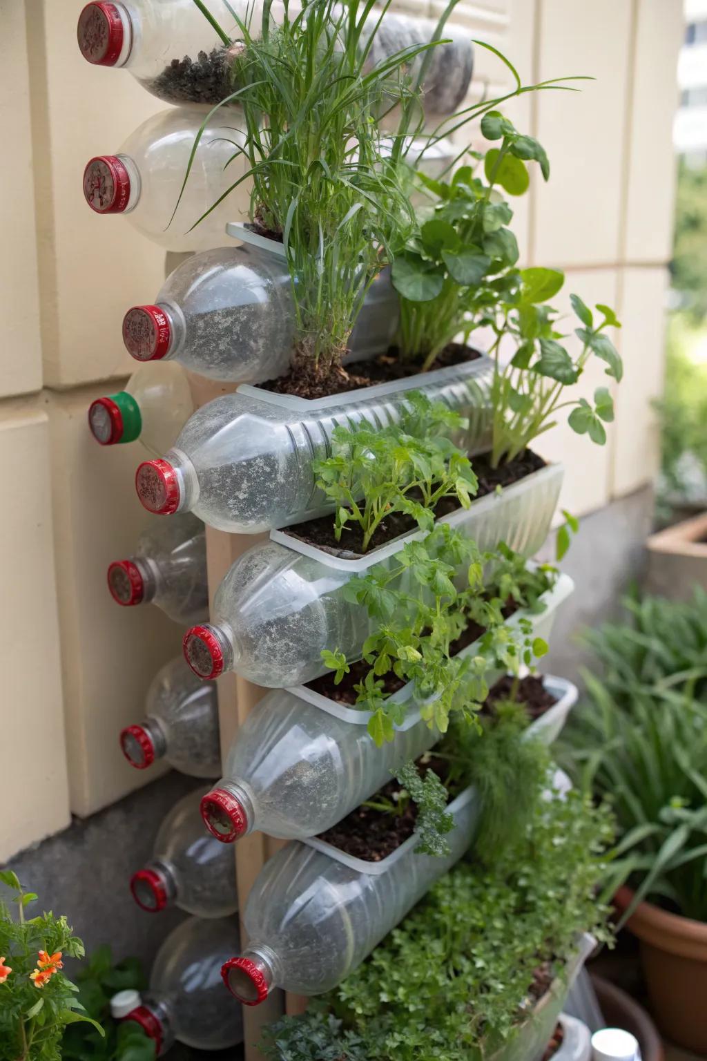 Bottle tower gardens are a creative and sustainable option.