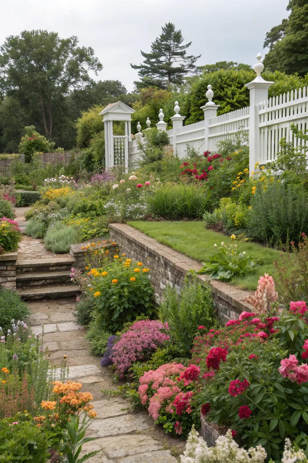 Layered plantings add depth and dimension.