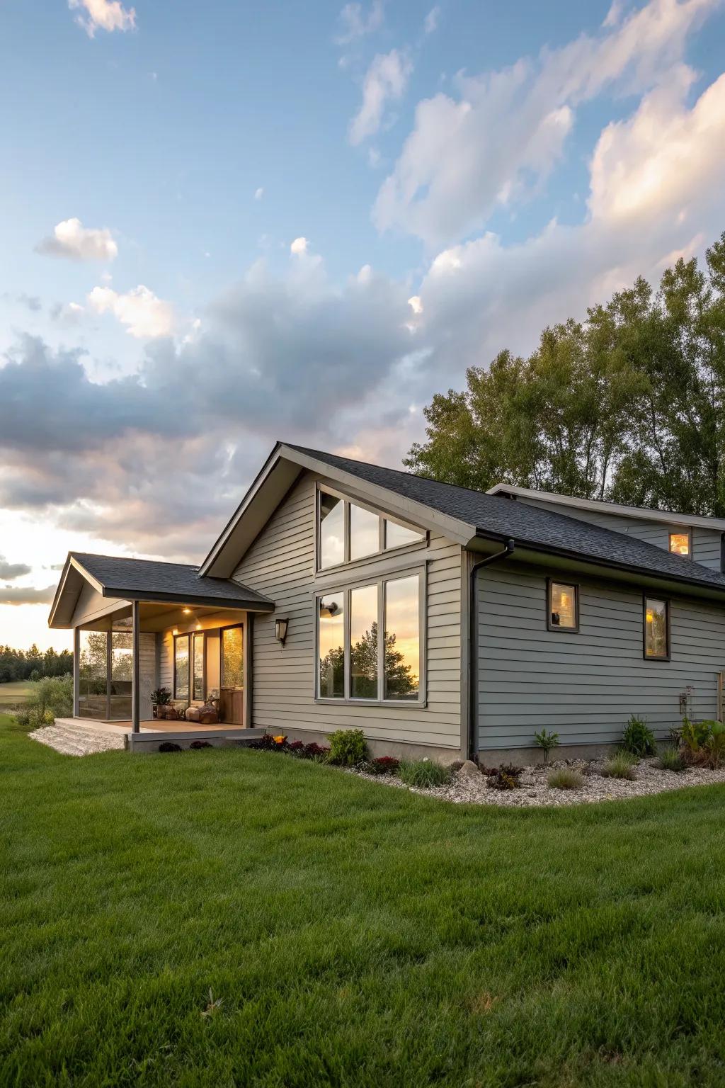 A ranch home showcasing eco-friendly vinyl siding, combining sustainability with elegance.