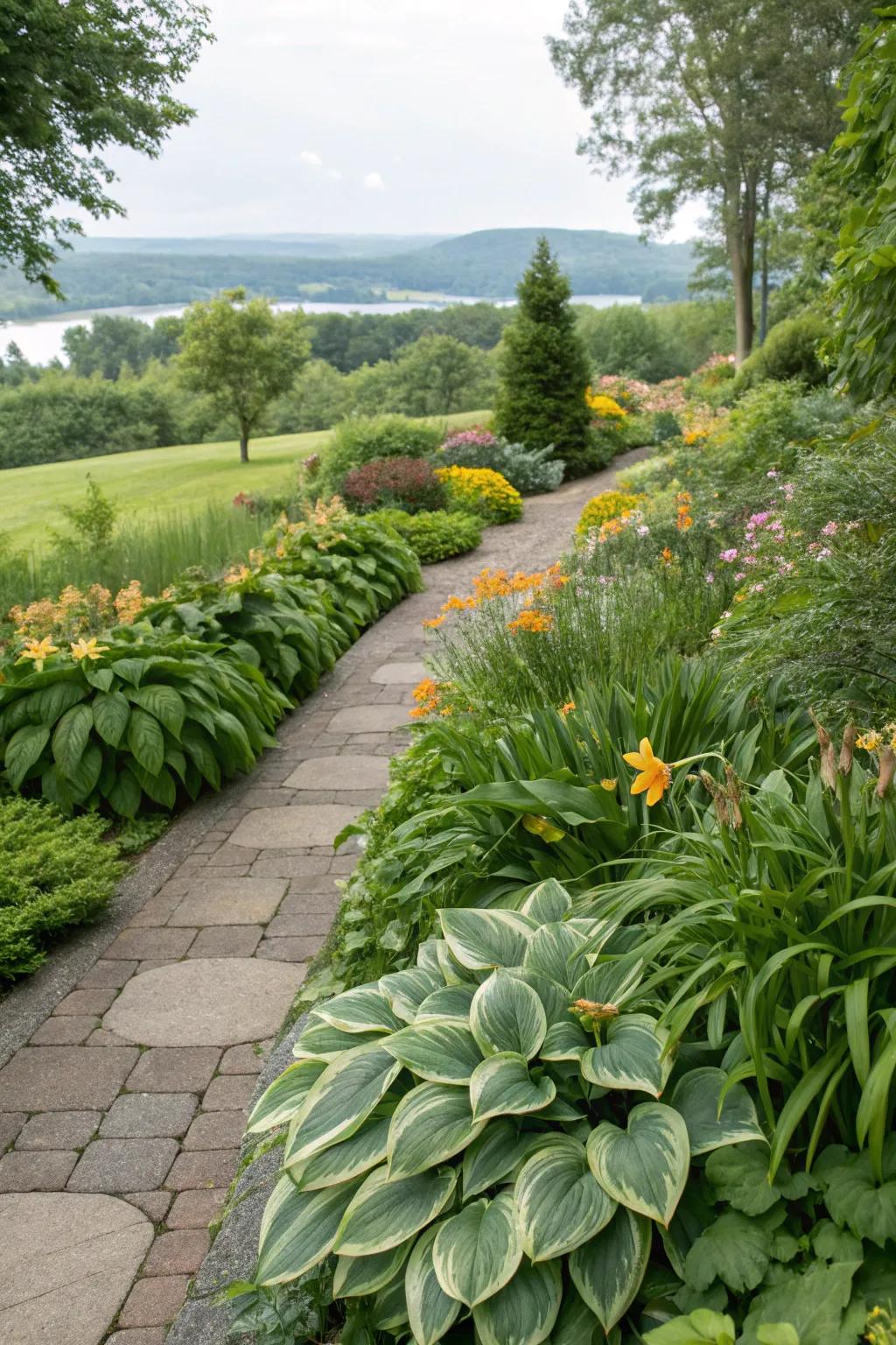 Perennial plants along garden path