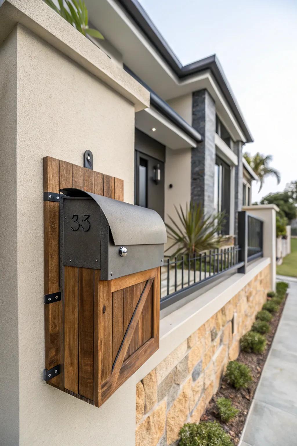 A dynamic mailbox made from mixed materials.