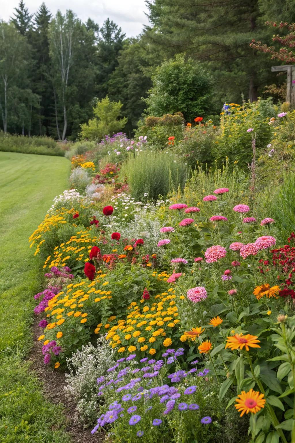 A wildflower border adds beauty and deters weed invasion.