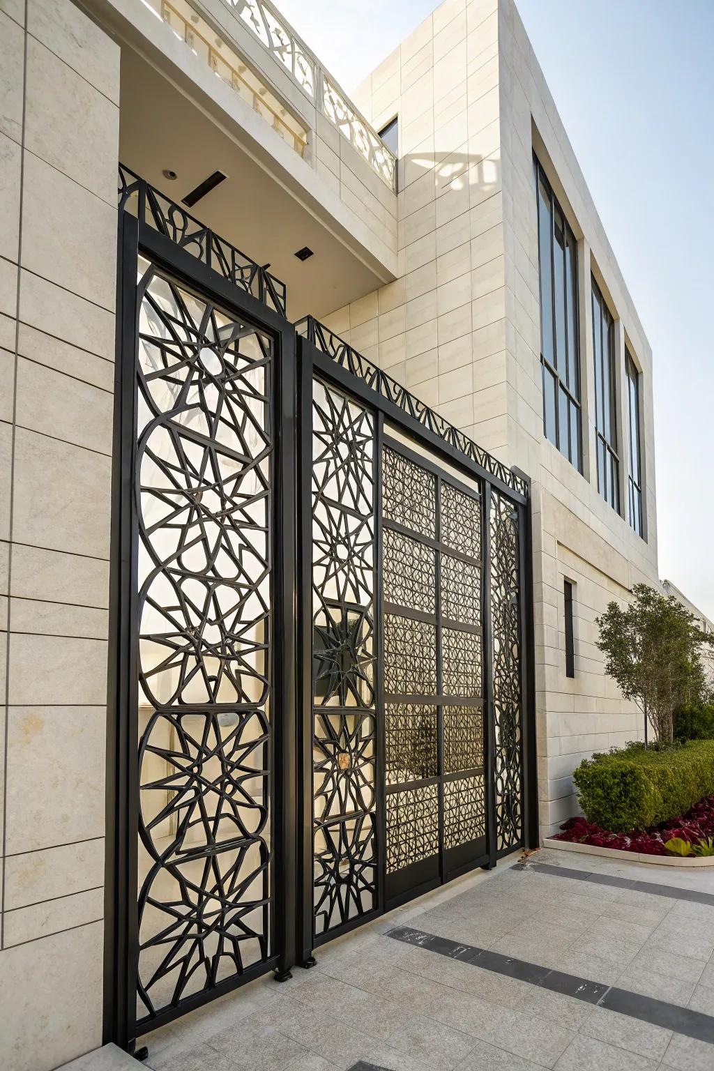 Geometric designs add a modern edge to this stylish garden gate.