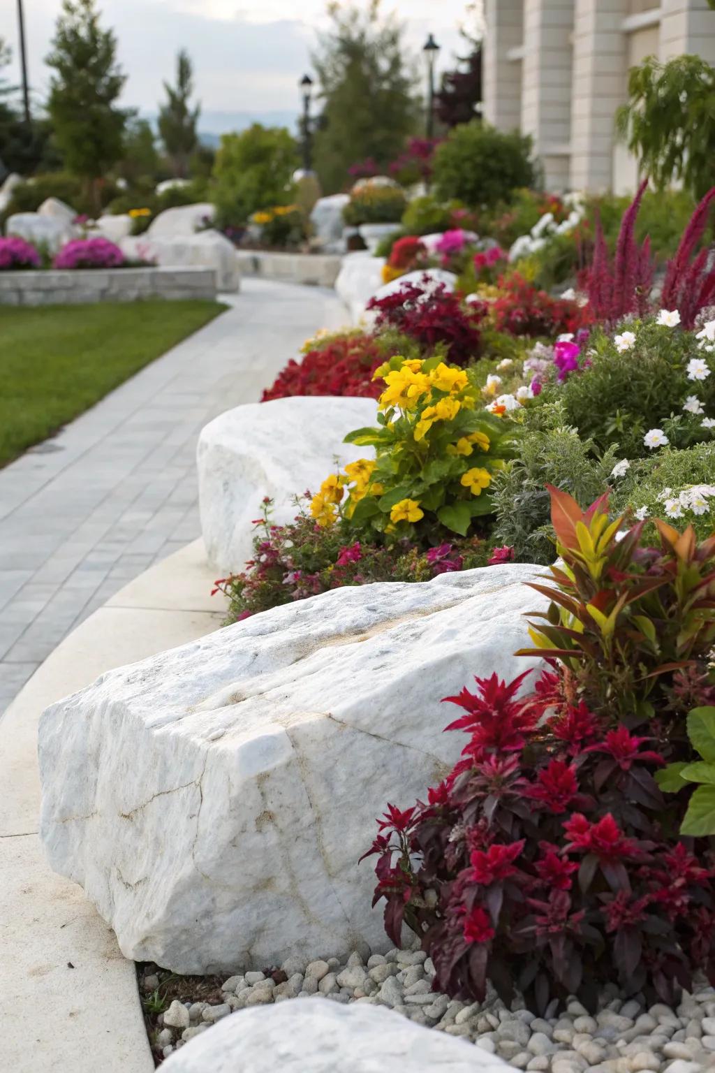 Use color contrast for vibrant garden designs.