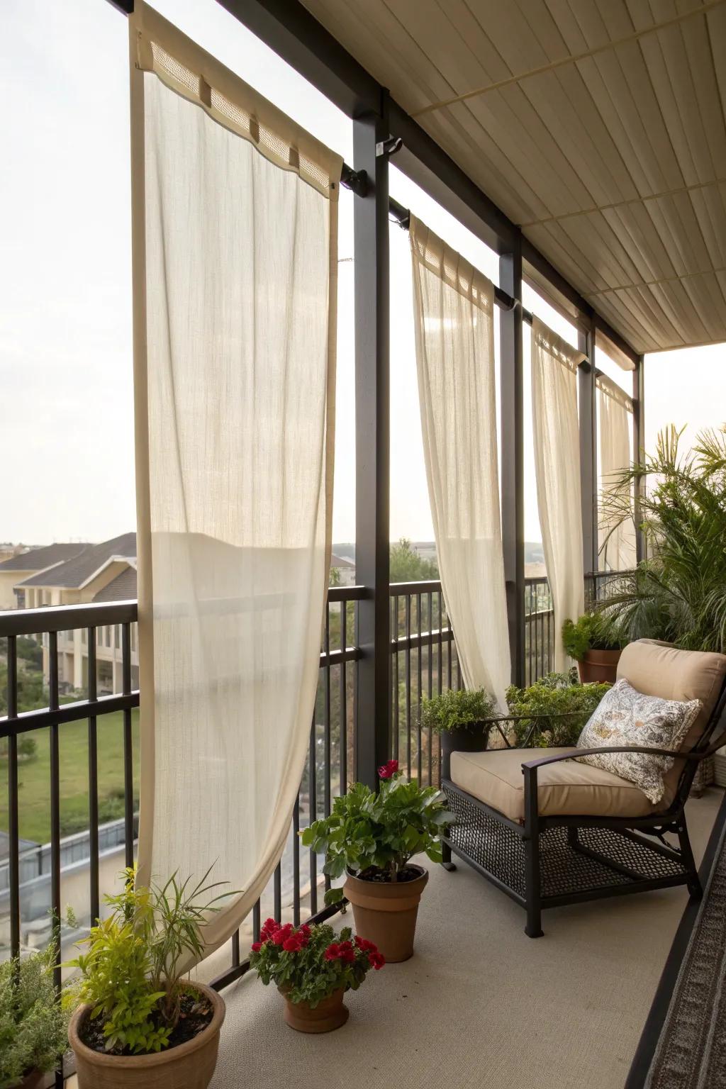 Privacy screens enhance seclusion and block wind.