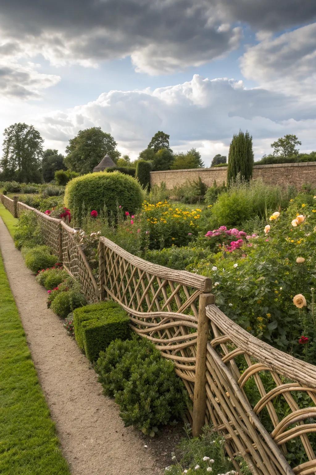 Woven willow fences offer artisanal charm and effective wind reduction.