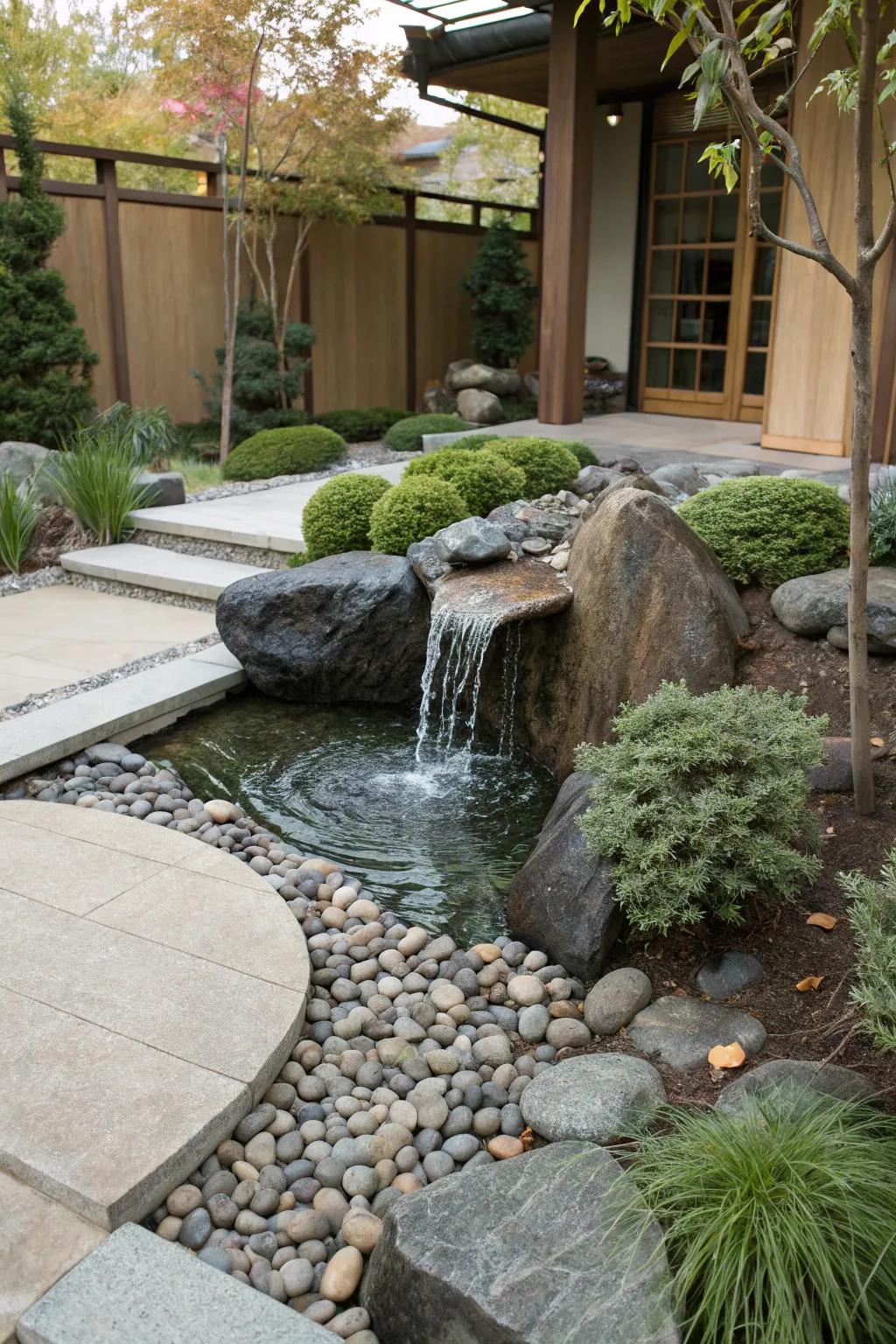 A water feature adds soothing sound.
