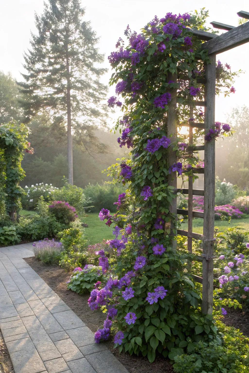 A vertical garden adding height and lush blooms in zone 7.