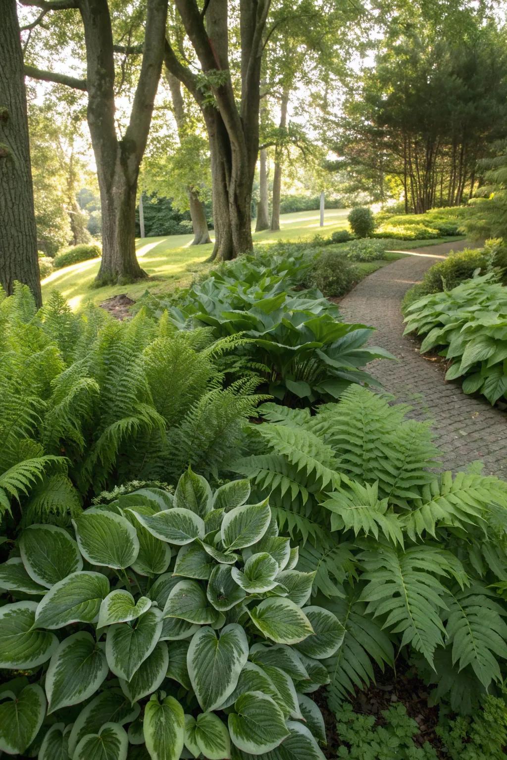 A lush shade garden in a zone 9b landscape.