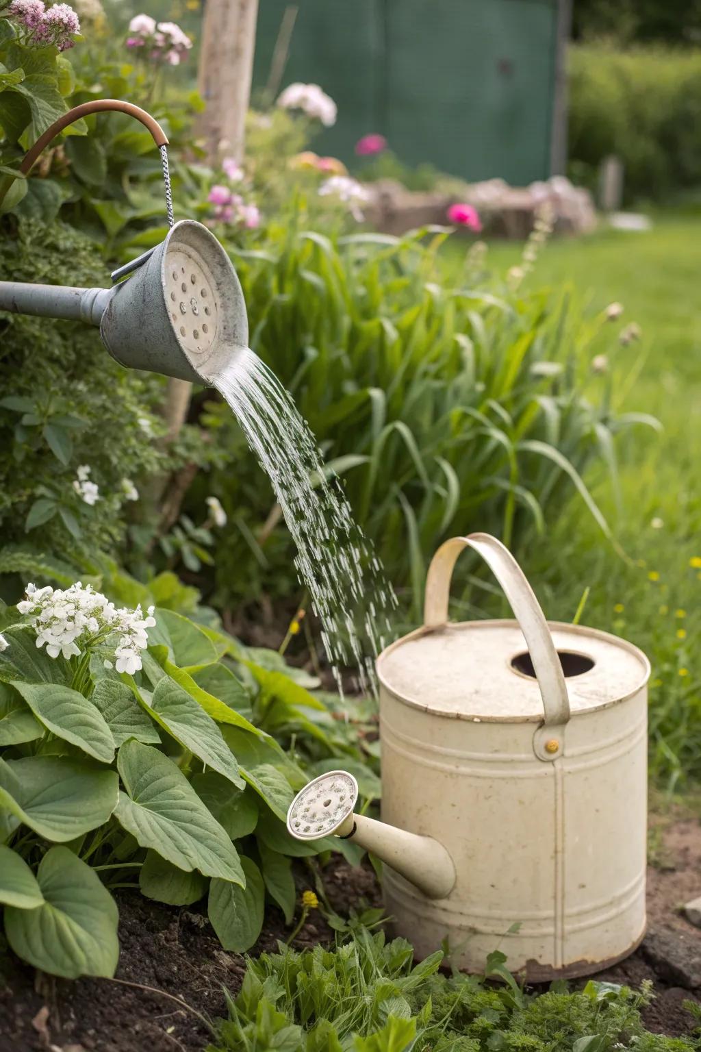 Repurpose a milk jug as an effective watering can.