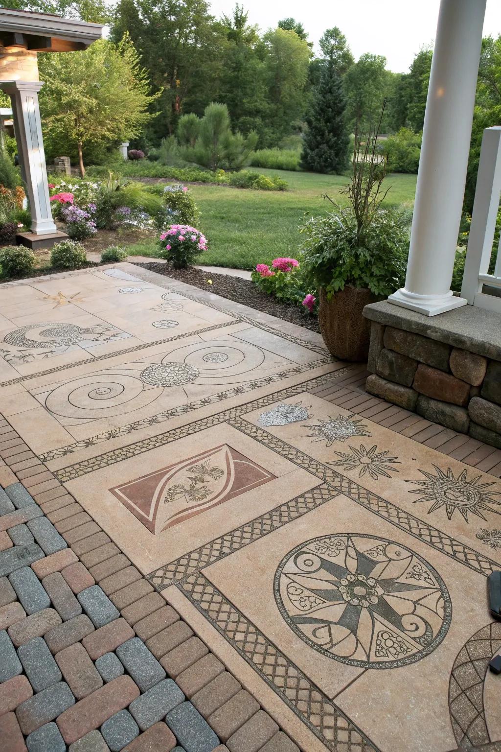 Showcase your creativity with artistic inlays on your paver patio.