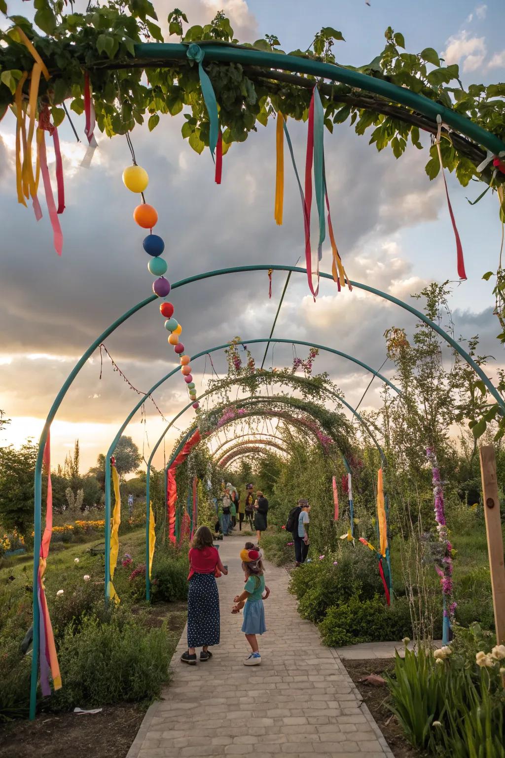 A playful adventure zone for kids with a decorated trellis.