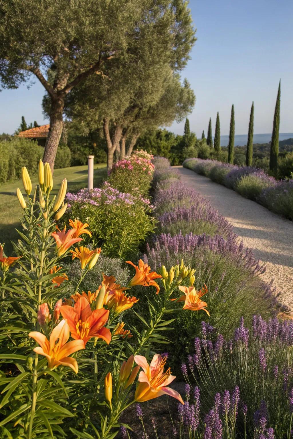 A Mediterranean-inspired garden with Asiatic lilies.