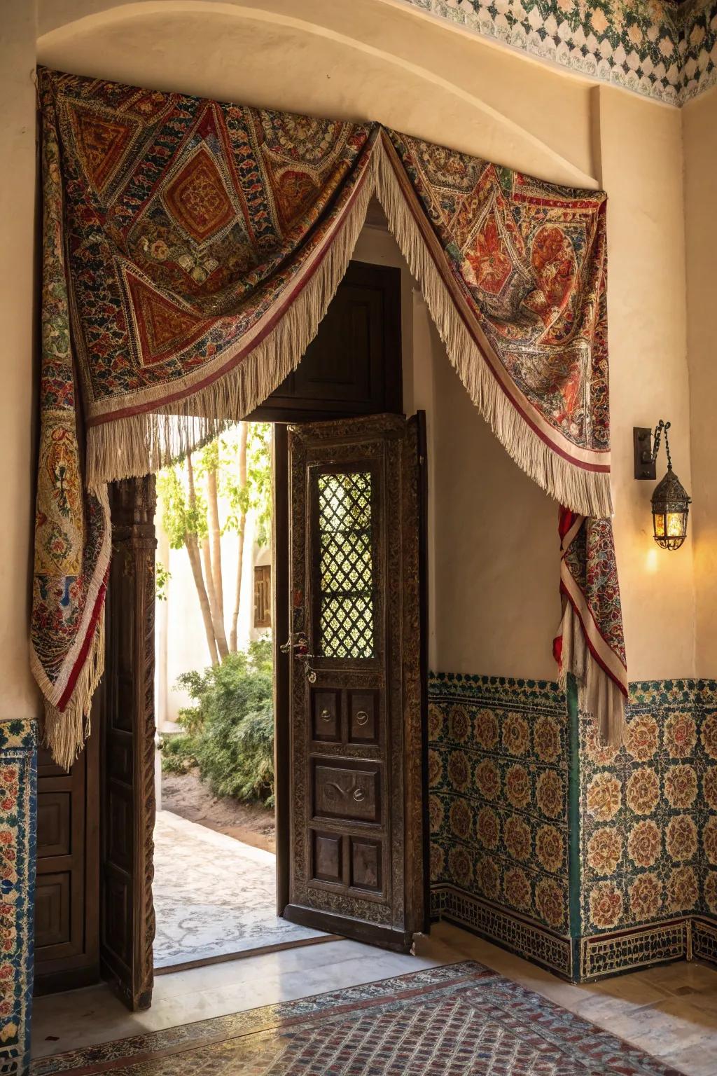 Moroccan-inspired awnings add exotic charm and texture.