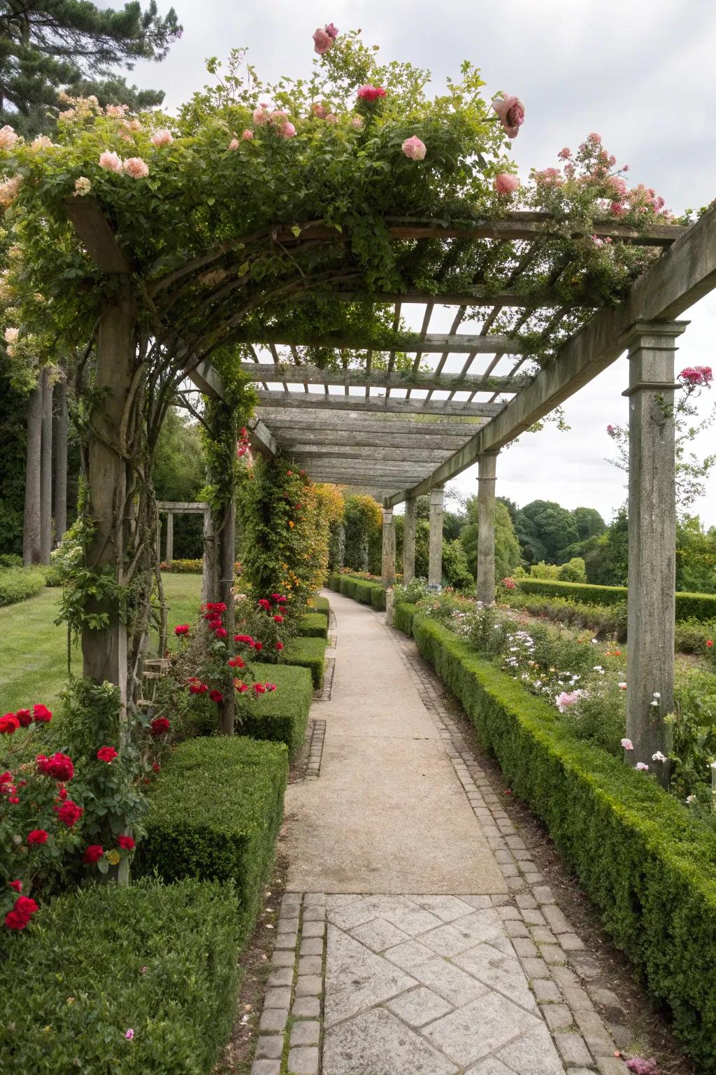 A welcoming pathway leading to a pergola.