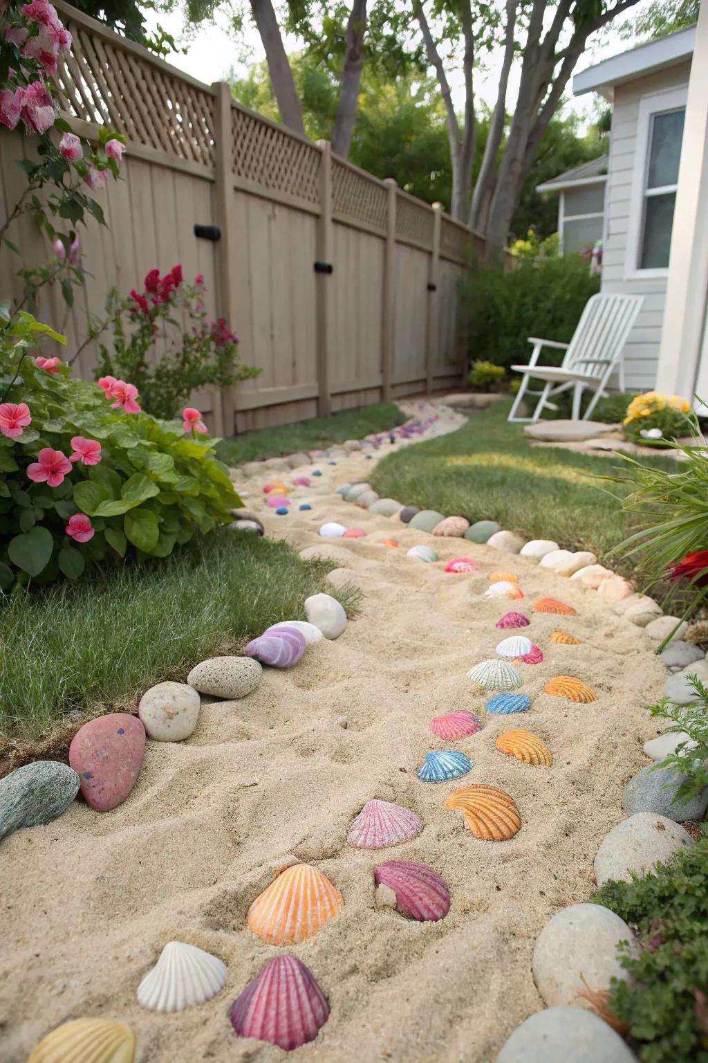 Shell walkways add a coastal touch.