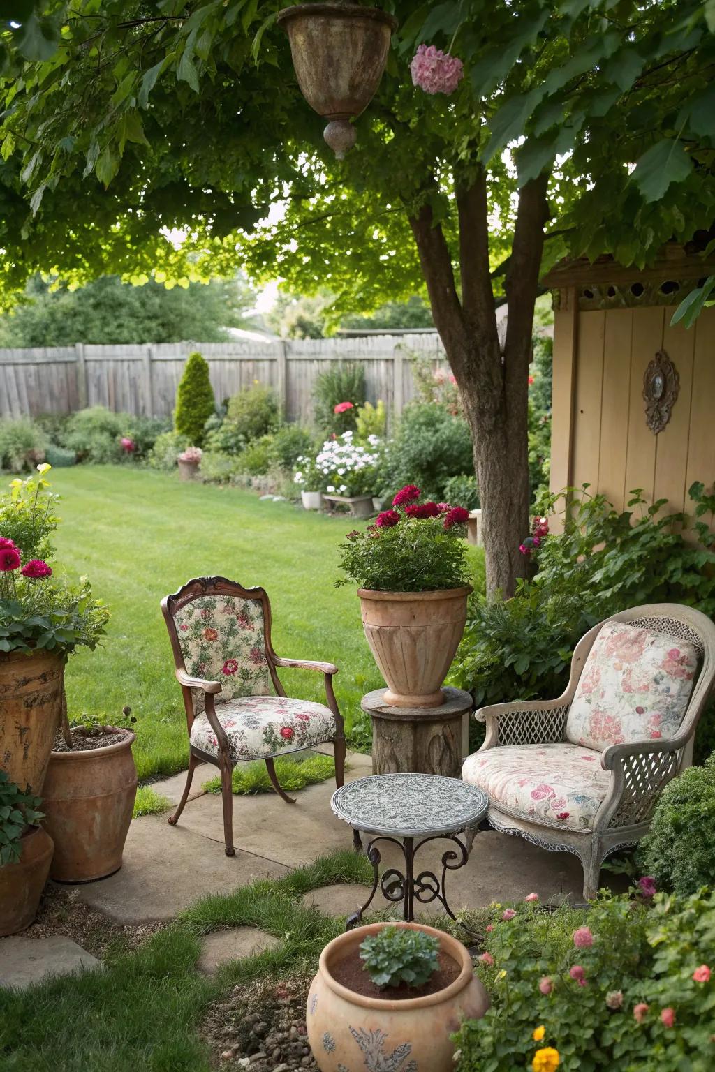 Vintage elements bring timeless charm to backyard cottages.