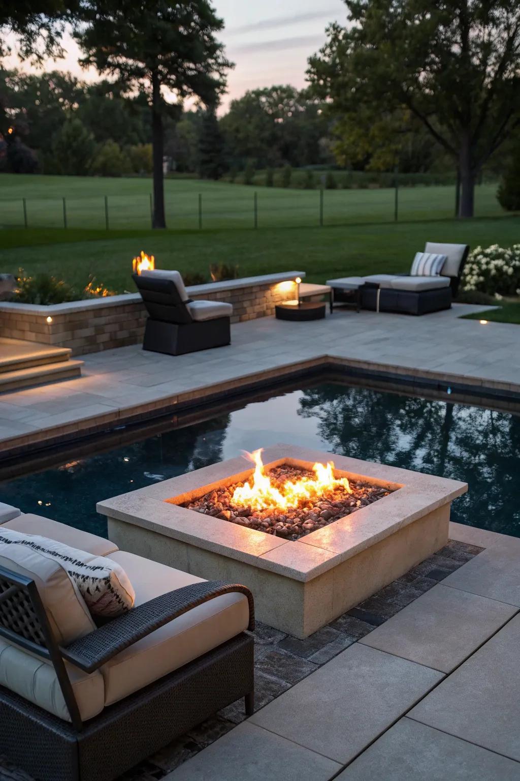 Reflective pool lighting adds luxury and tranquility.