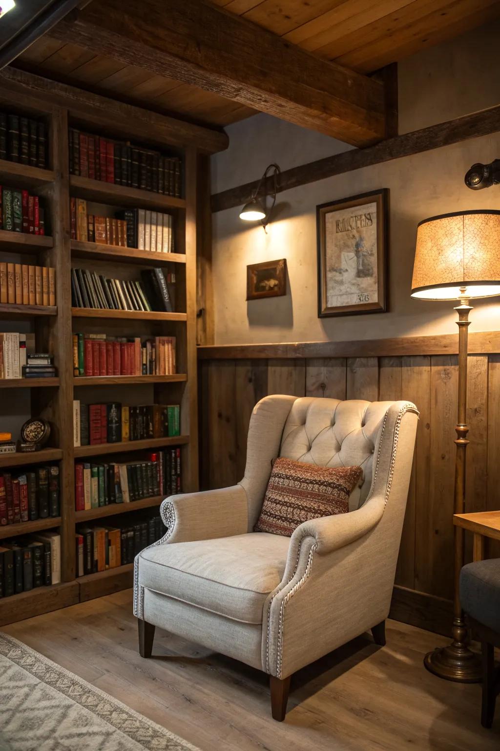 A library nook for quiet reading and relaxation.