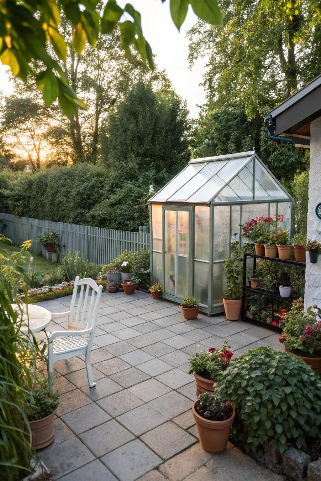 Cultivate year-round beauty with a patio greenhouse.