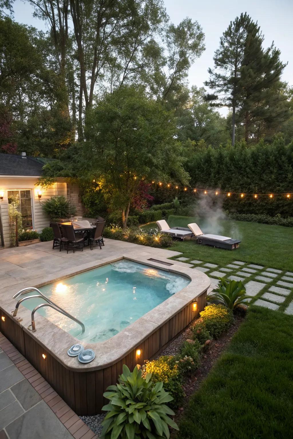 A hot tub offering an indulgent soaking experience by the pool.