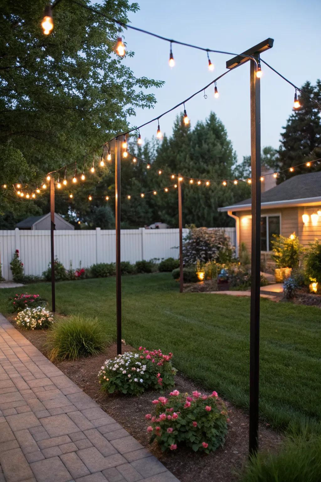 Innovate with DIY light poles for string lights.