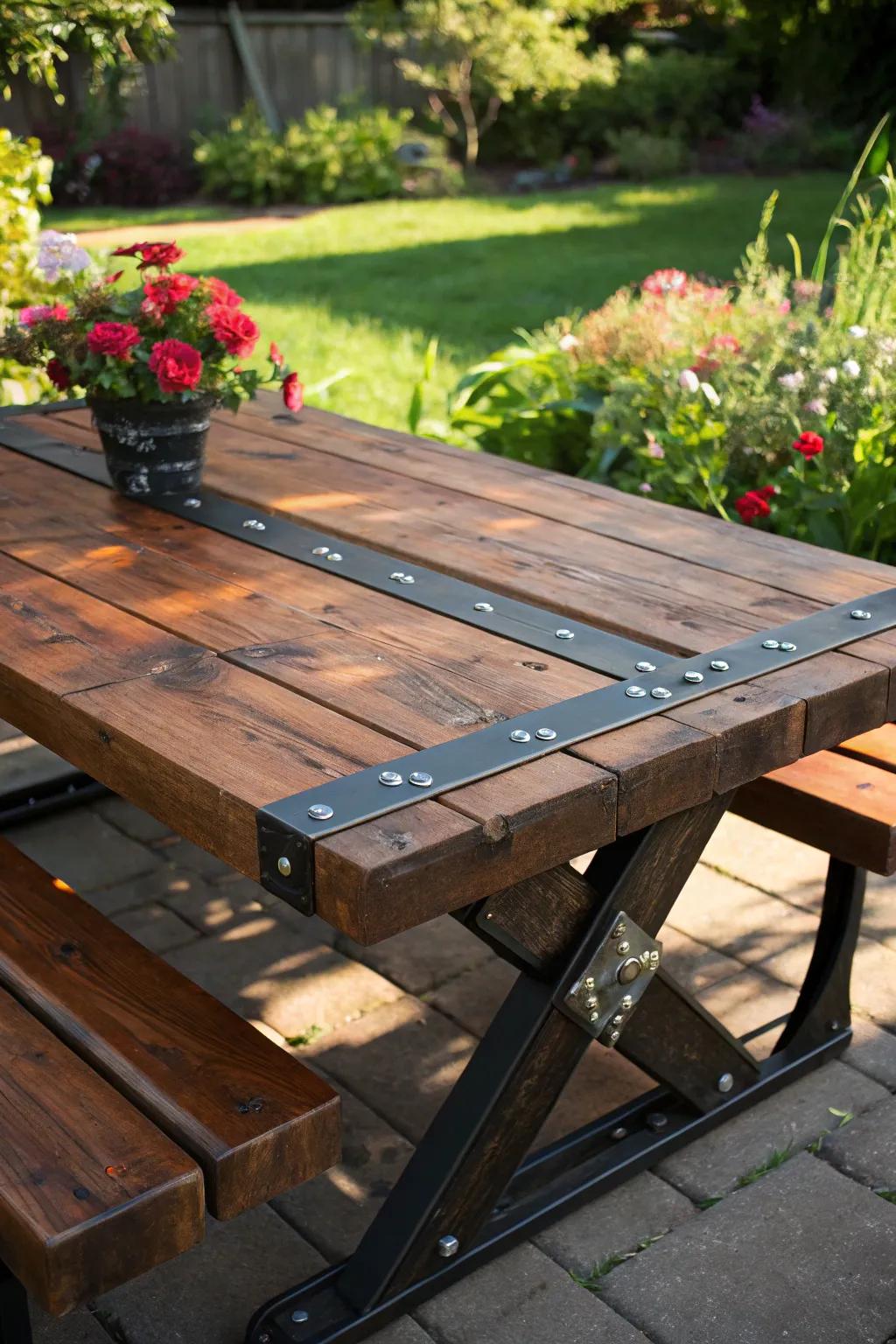Elevate your outdoor space with sustainable style: a handcrafted picnic table built from reclaimed materials.