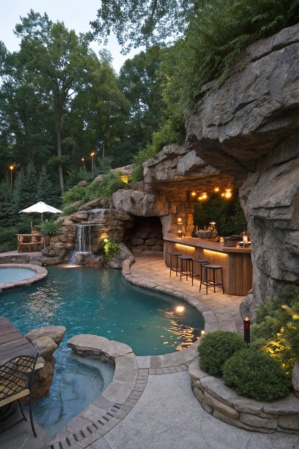 A grotto bar offers a secluded and intimate hideaway.