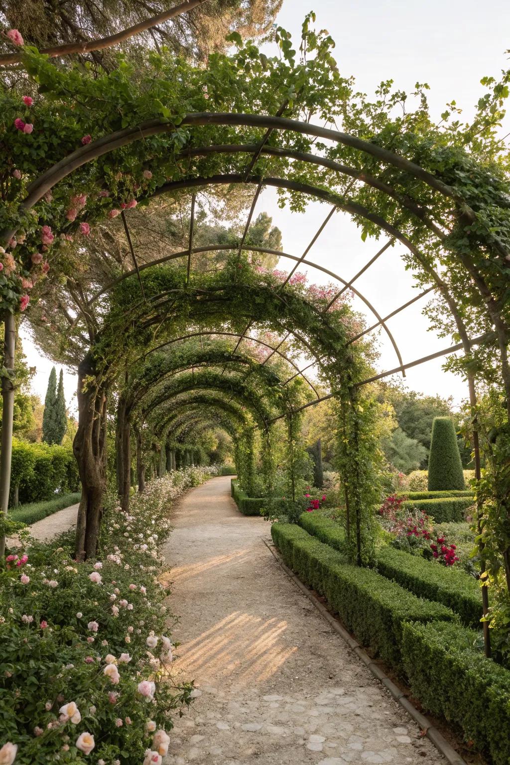 Trellised arches add romance and privacy to your garden's entrance.