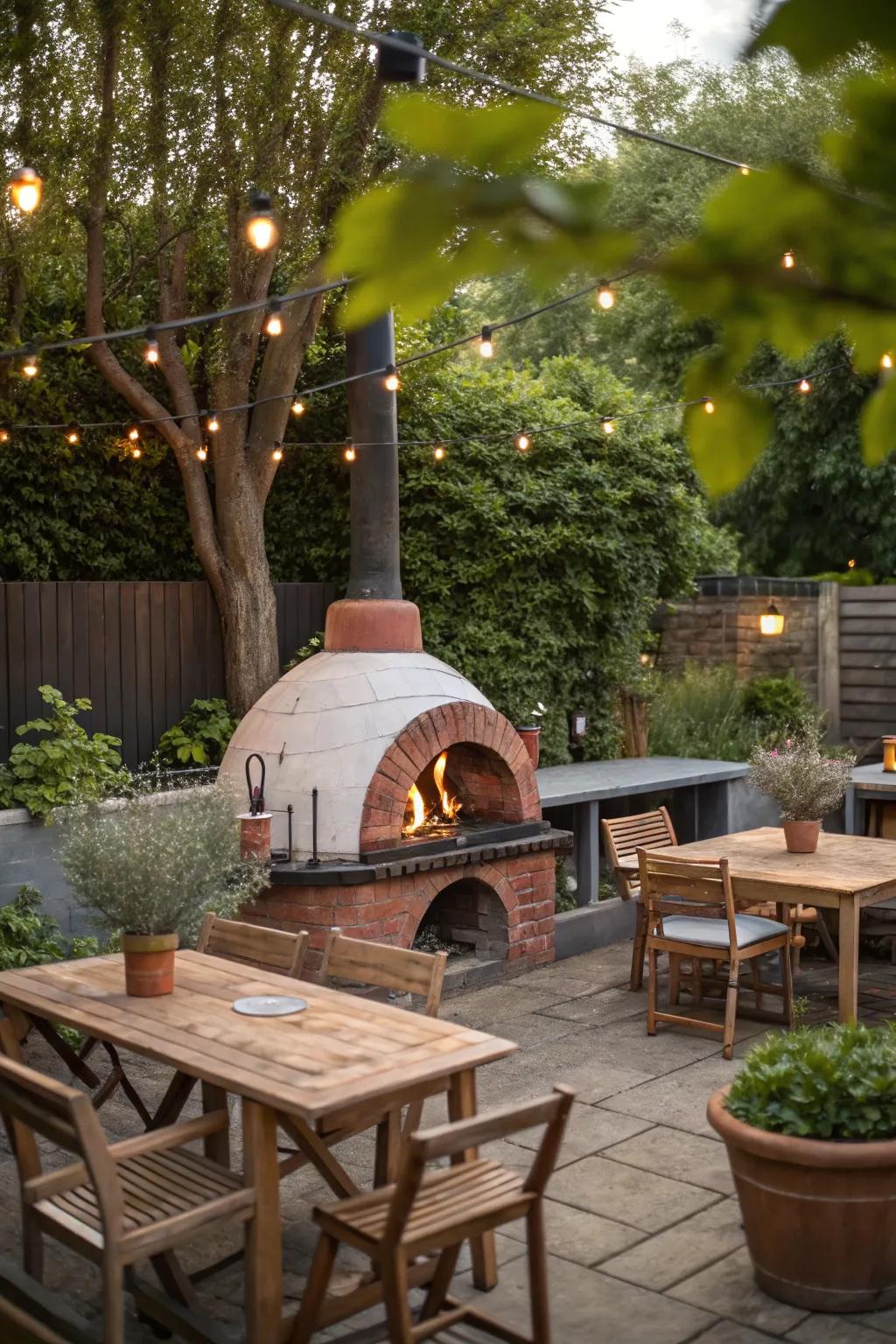 An outdoor pizza oven adds delicious fun to your backyard pub.