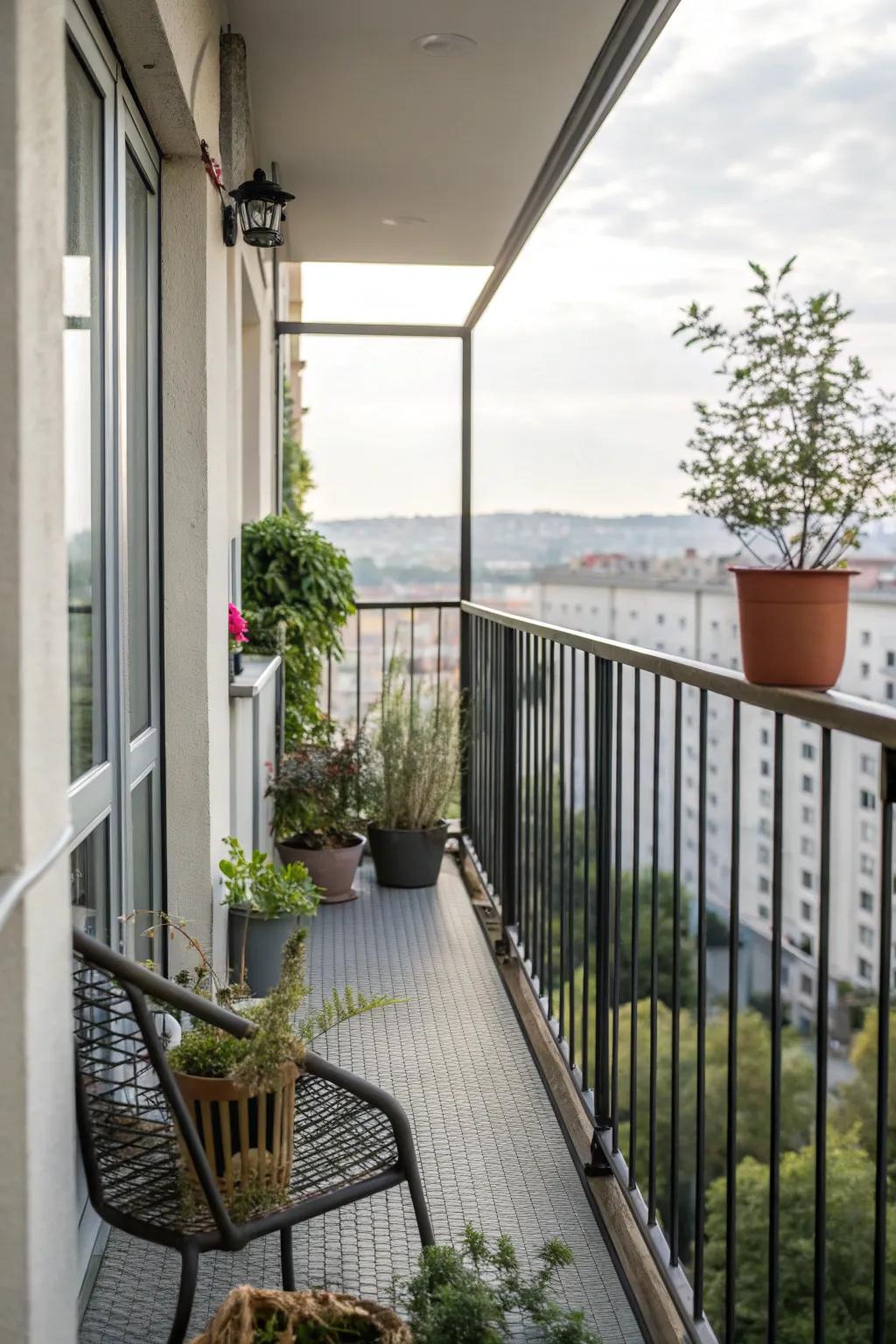 Floating railings for an airy and spacious balcony feel.