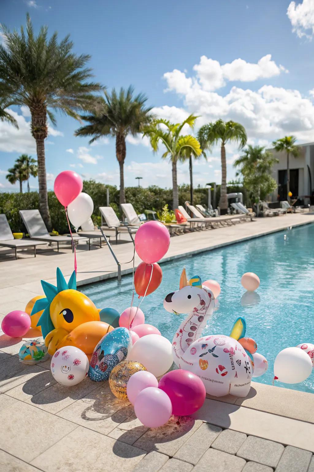 Balloon animals add a whimsical and playful charm to pool decor.