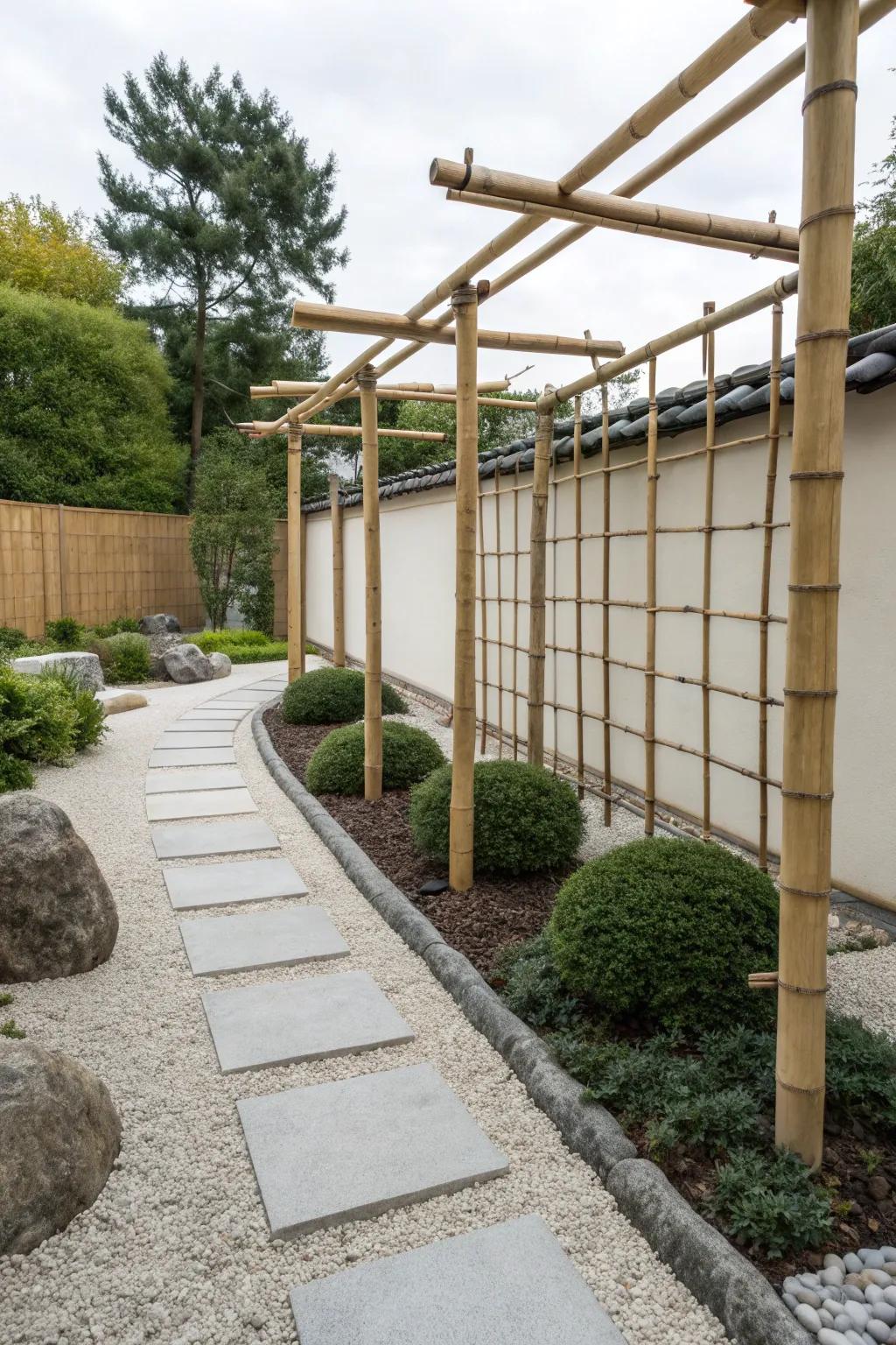 Enhance peace with a bamboo trellis in your zen garden.
