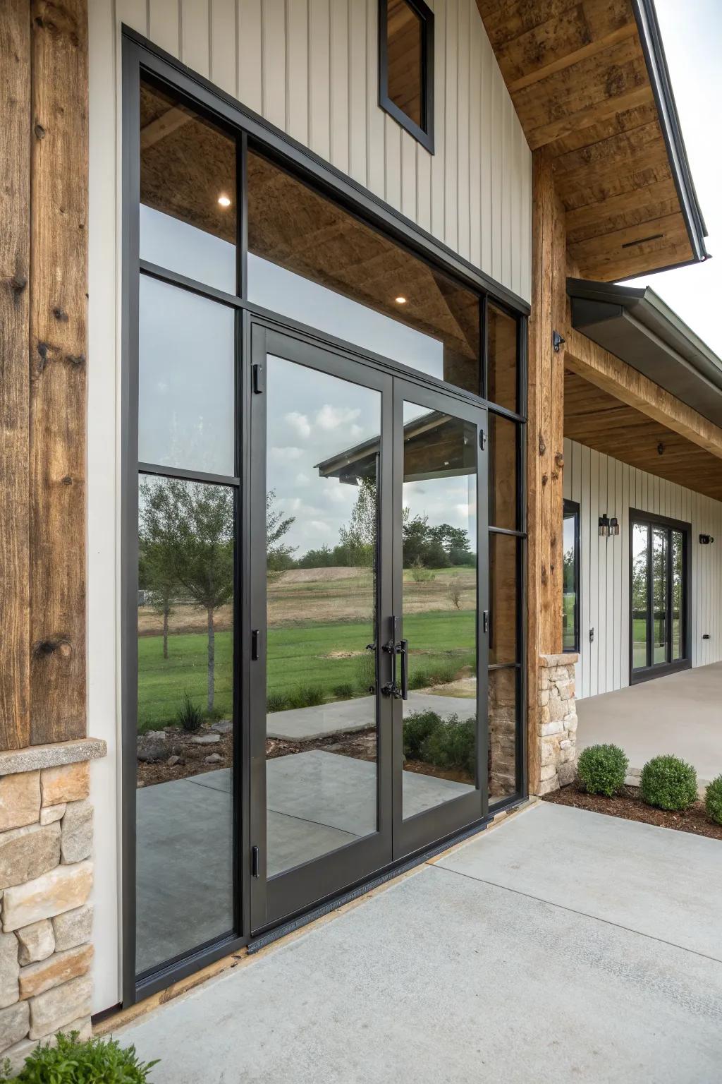 Sleek modern glass door with contemporary flair.