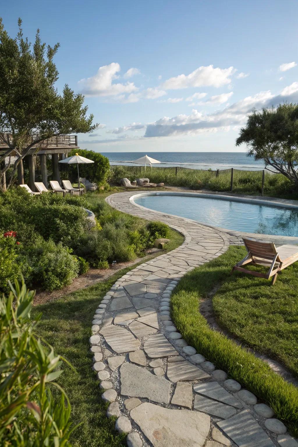 Creative walkways enhance the pool's accessibility