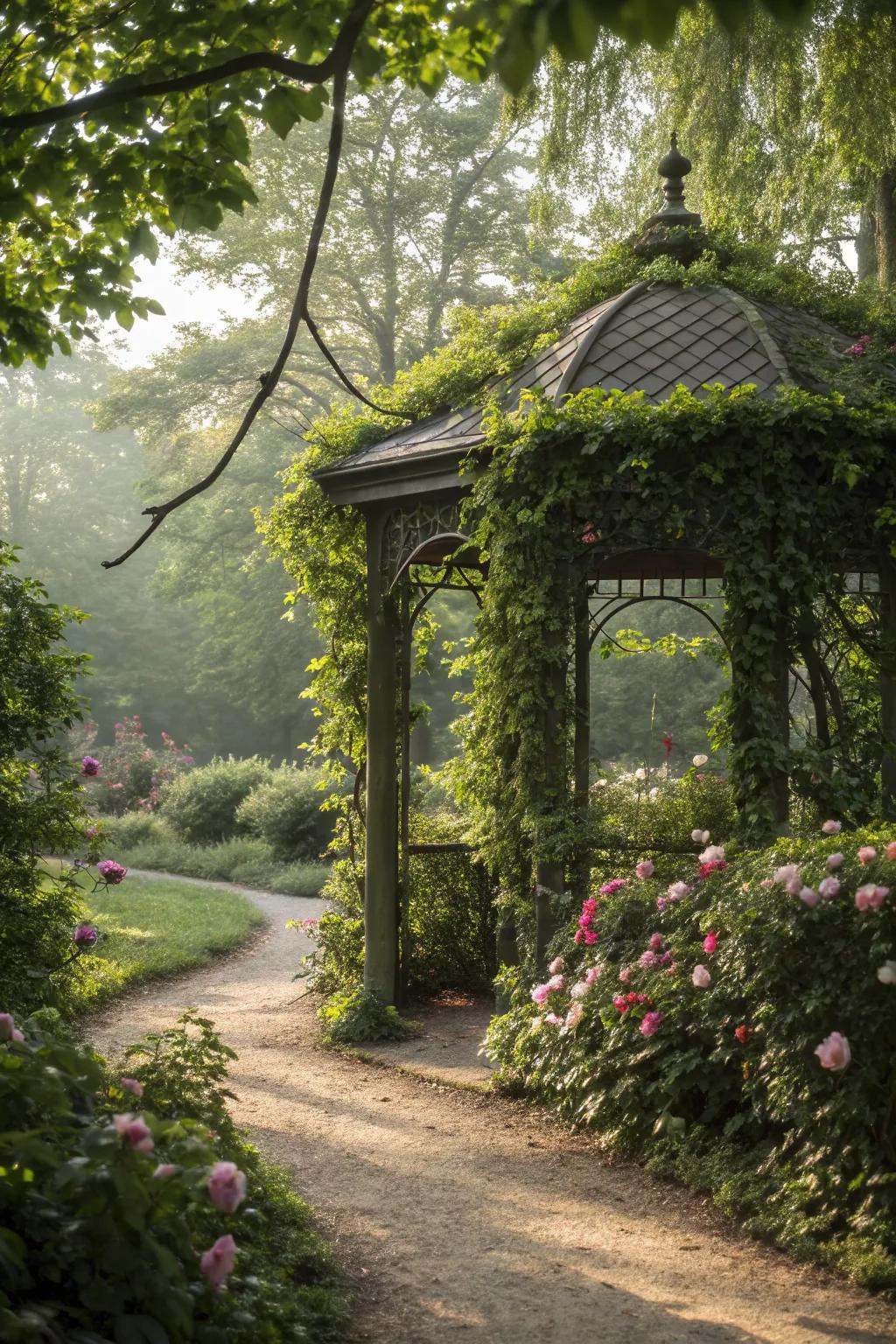 A secret garden gazebo offering a hideaway in nature.