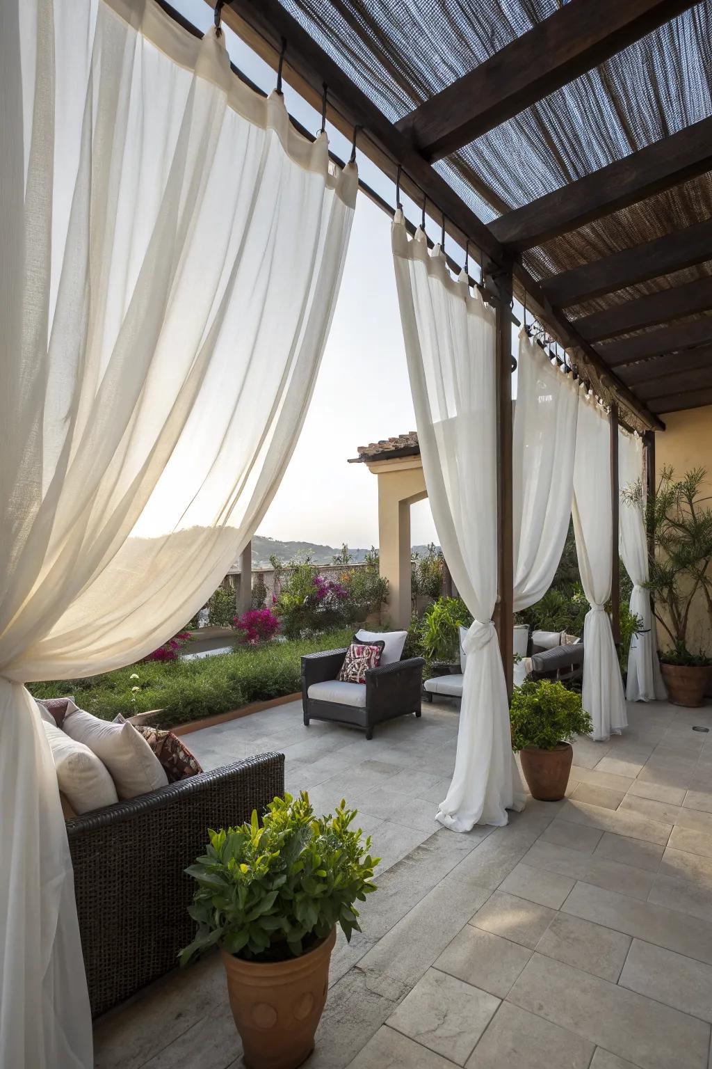 Privacy curtains add a whimsical, breezy touch.