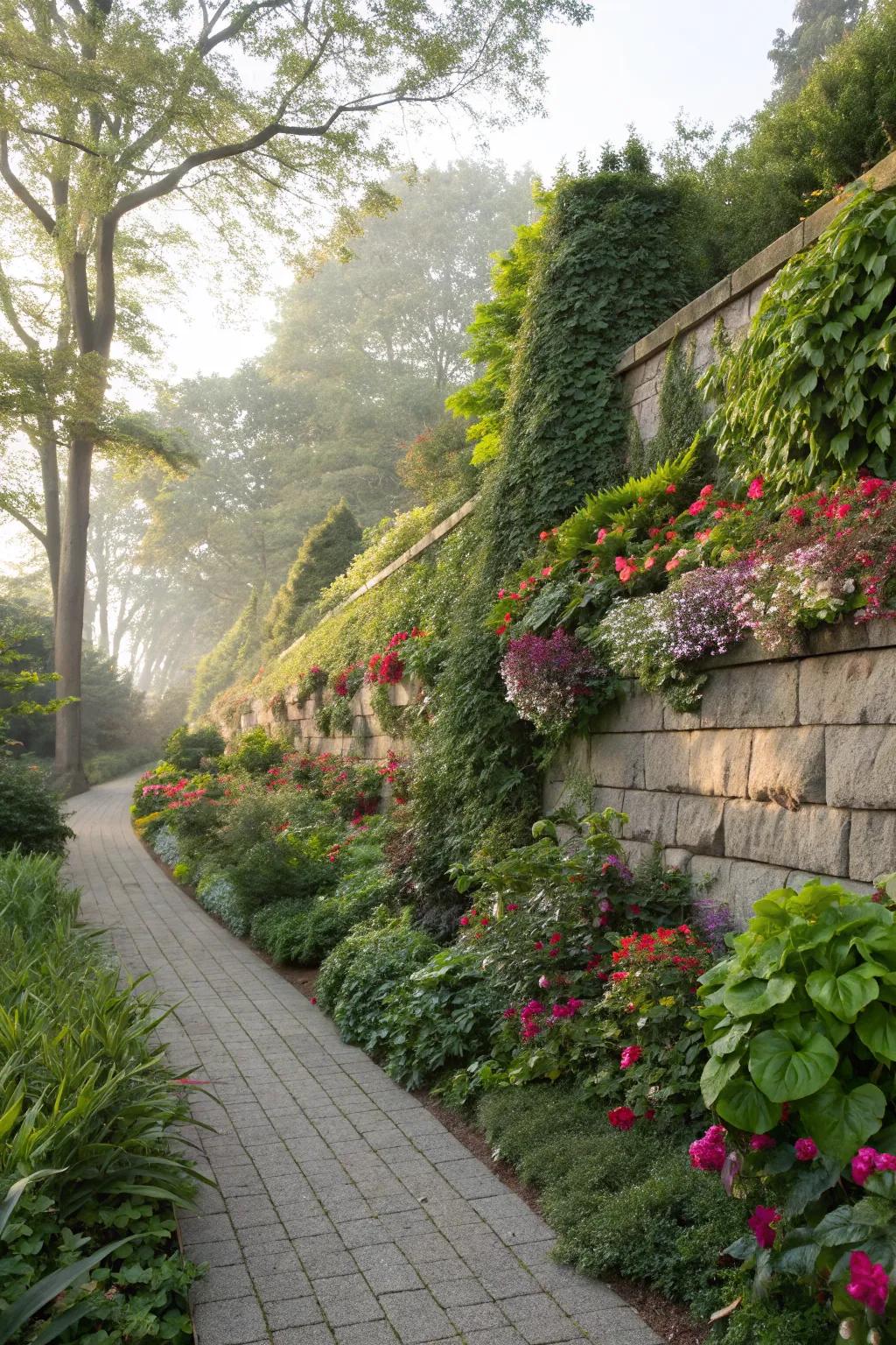 Green walls bring sustainability and vibrant life to retaining walls.