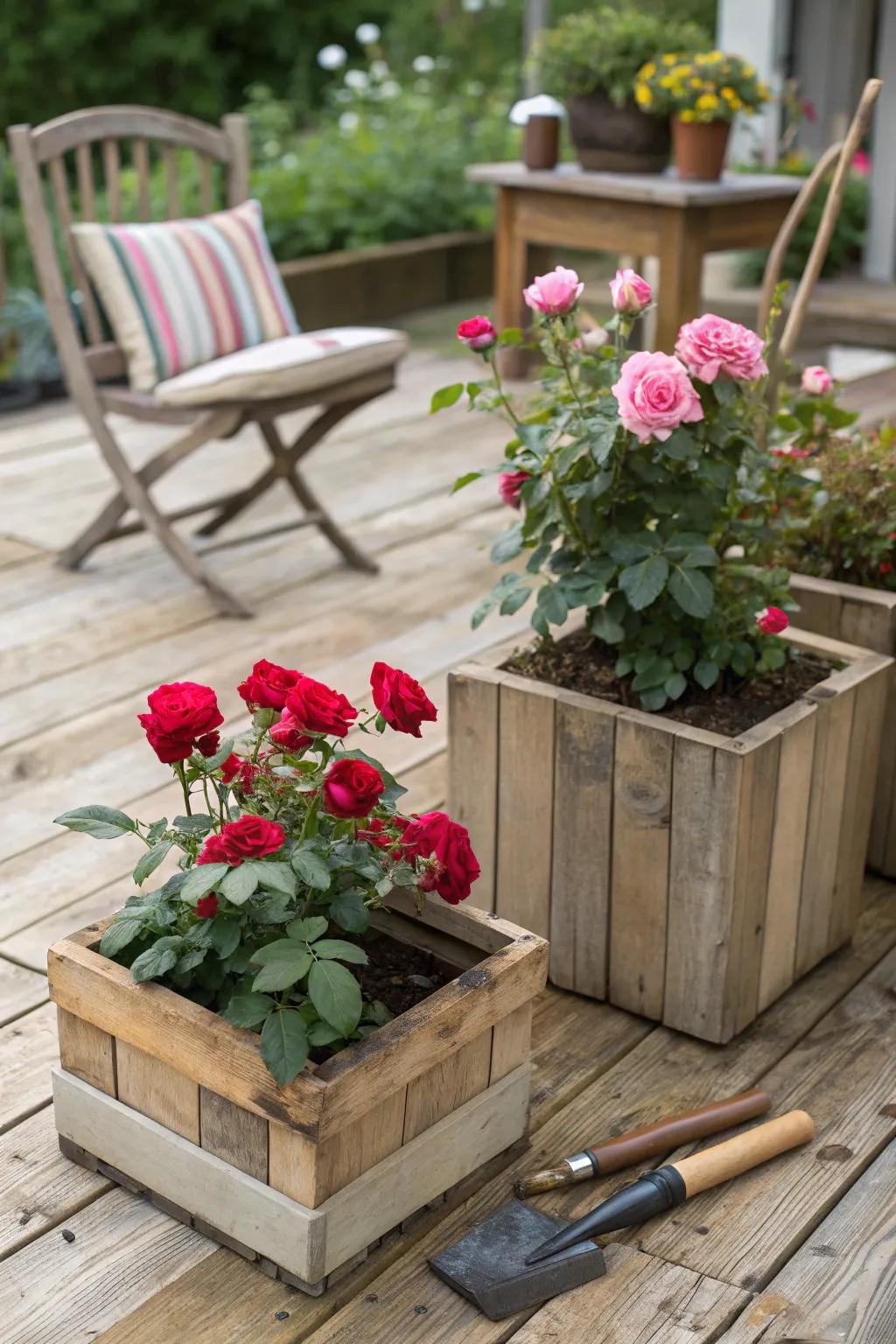 Wooden planters providing a natural touch.
