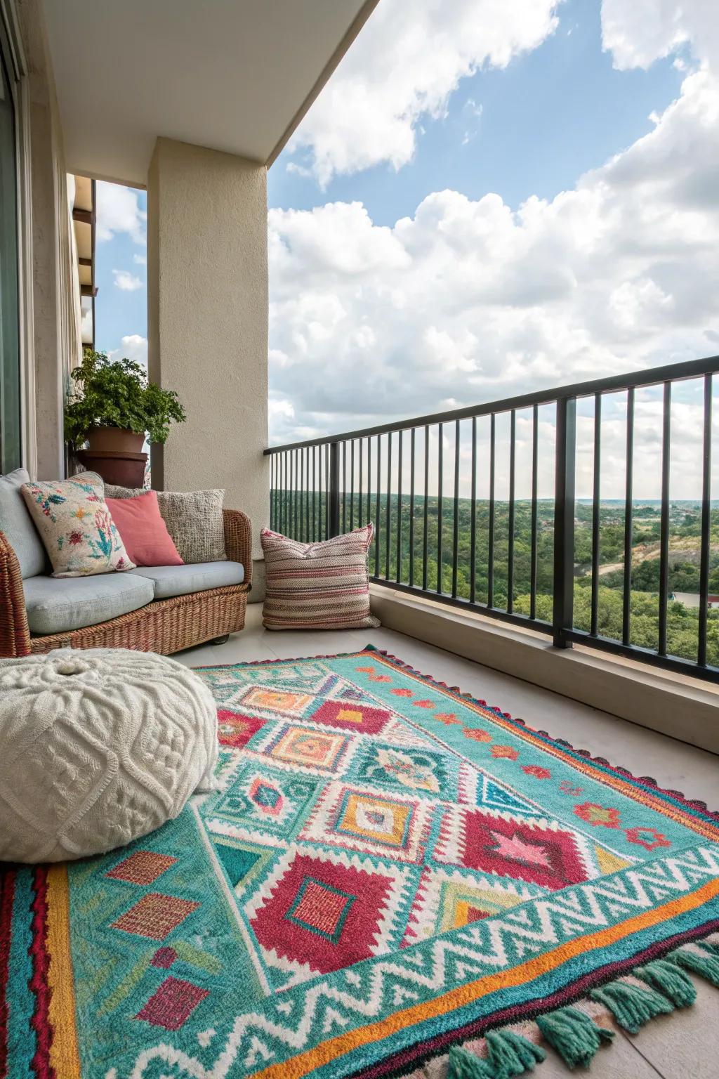 An outdoor rug adds comfort and style to your balcony.