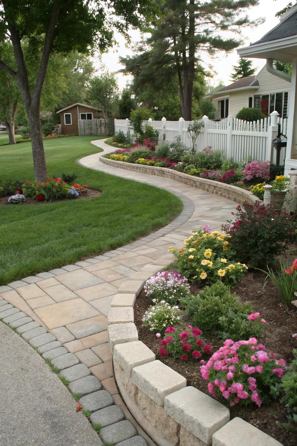 Edging stones that give a polished and defined look to the yard.